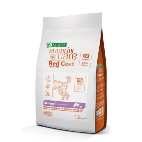 dry grain free food for junior dogs of small breeds with red coat, with salmon