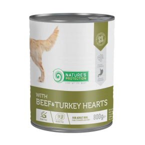 canned pet food for adult dogs with beef and turkey hearts